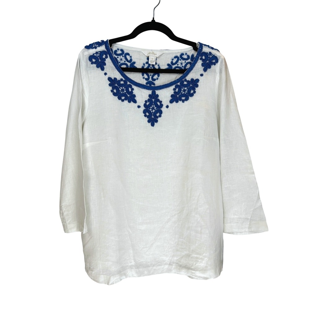 Lilly Pulitzer Elyn Beaded Linen Top White Embroidered Size 12 Resort Vacation‎ - Picture 3 of 9